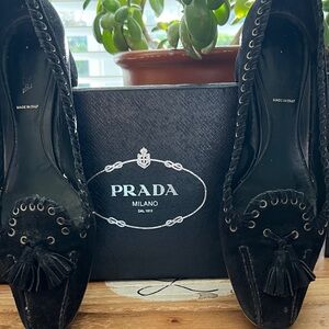 Prada Black Suede Tassel Loafers